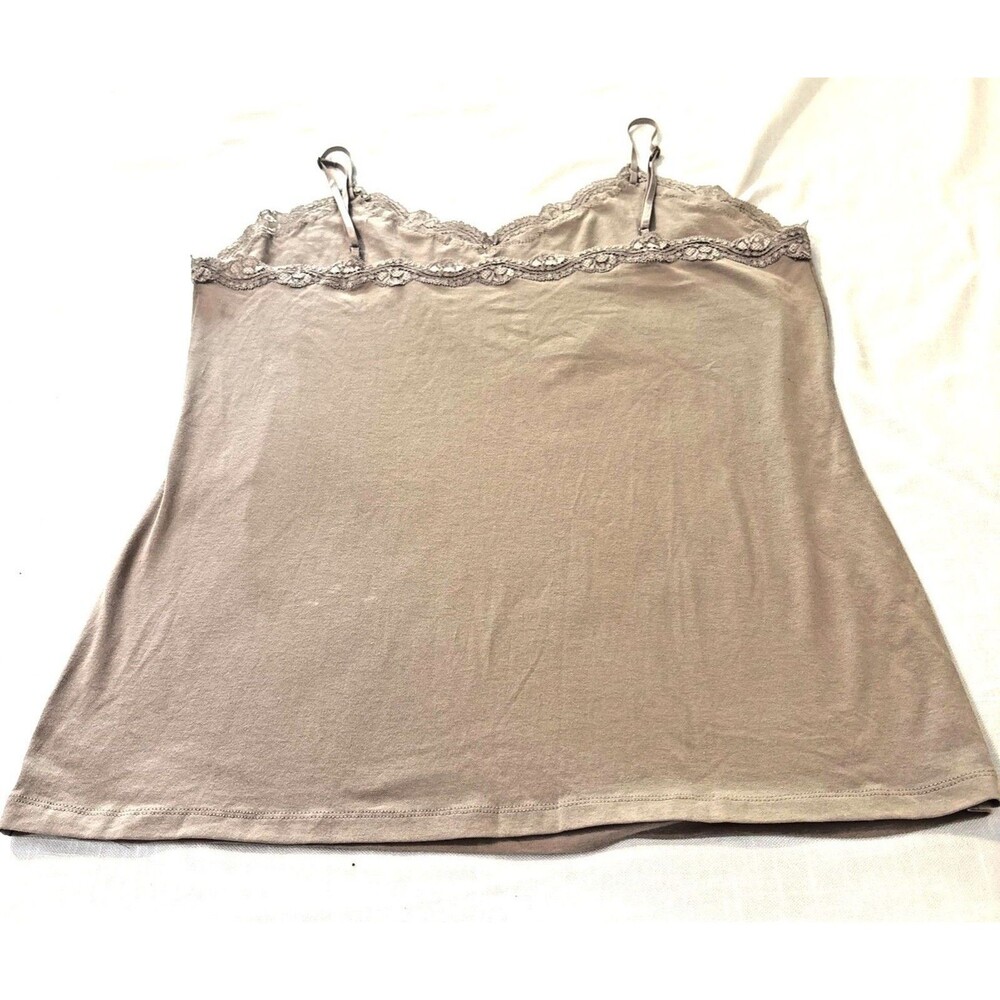 Apostrophe Taupe Lace Detail Camisole Slip Top XL Silky Cami Layering Tank